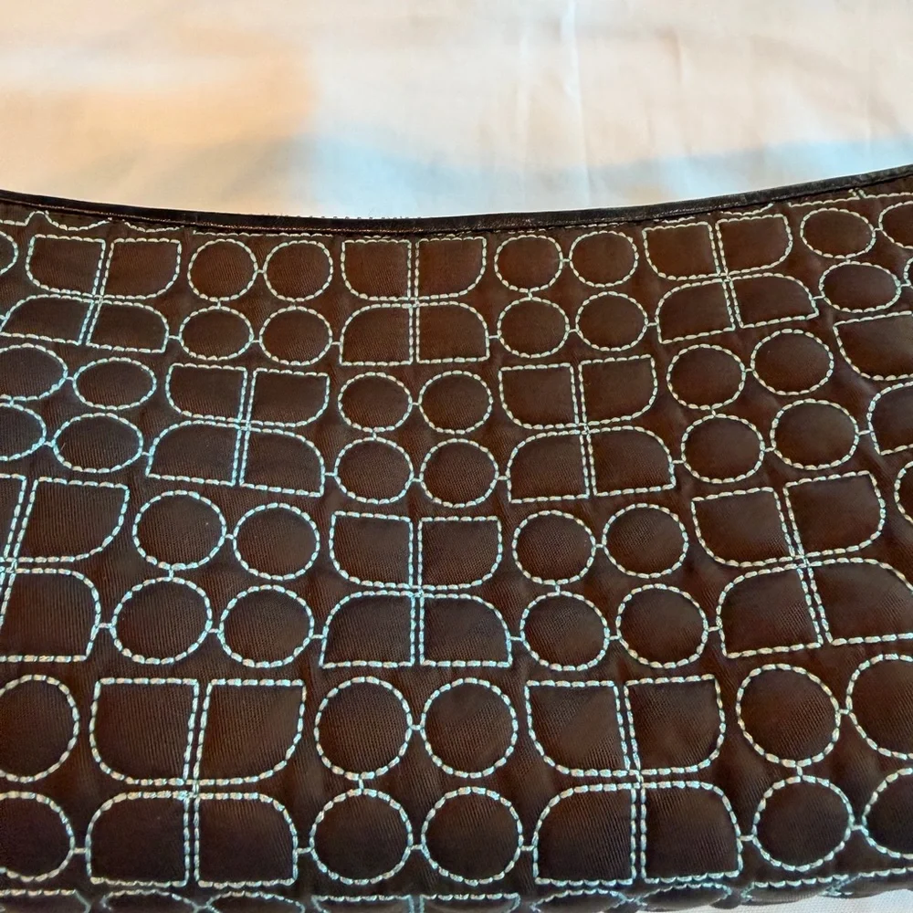 Vintage Kate Spade Dot Noel Baguette Round Shoulder Bag in Brown and Teal - Picture 3 of 12